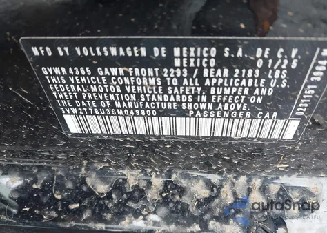 2025 Volkswagen Jetta Gli Autobahn from USA, damaged, VIN 3VW2T7BU3SM049800